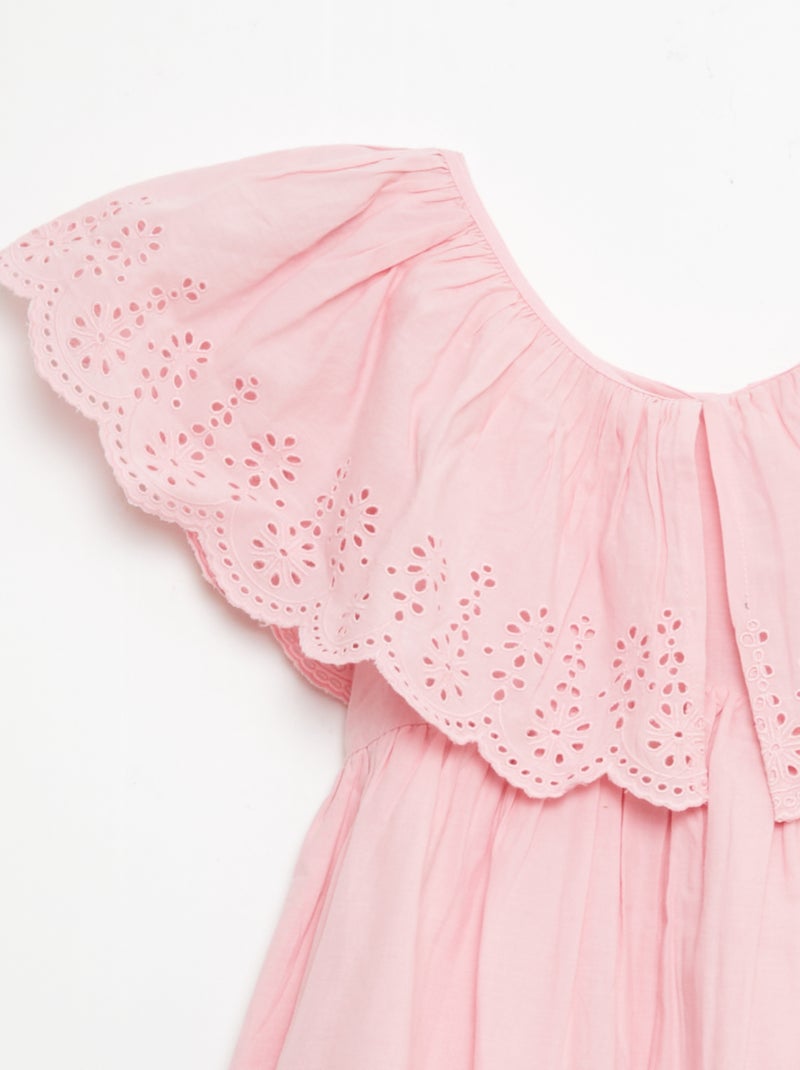 Popeline jurk met Engelse borduursels Rose - Kiabi