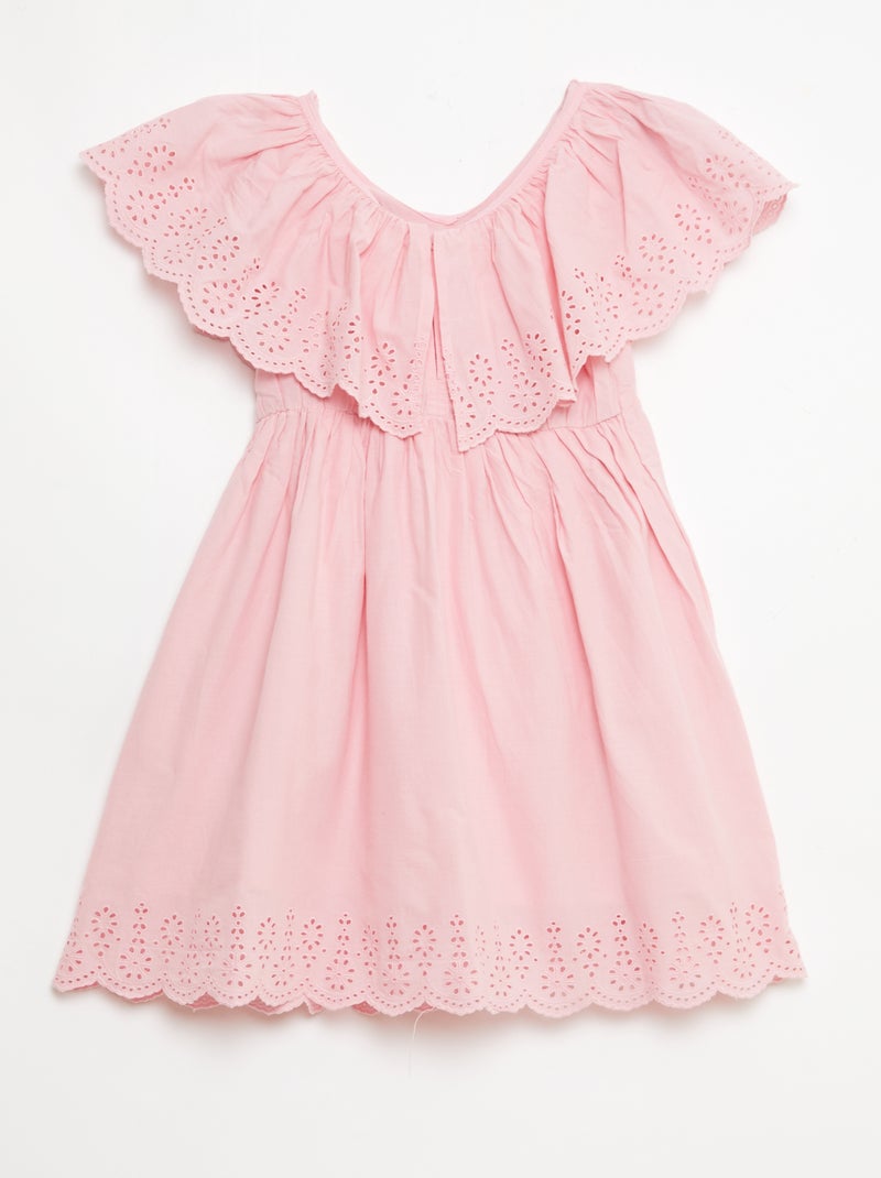 Popeline jurk met Engelse borduursels Rose - Kiabi