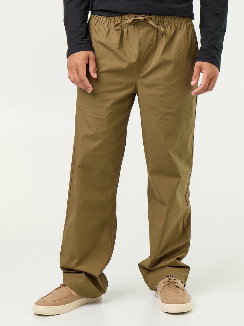 Popelinebroek met elastische taille Groen - Kiabi