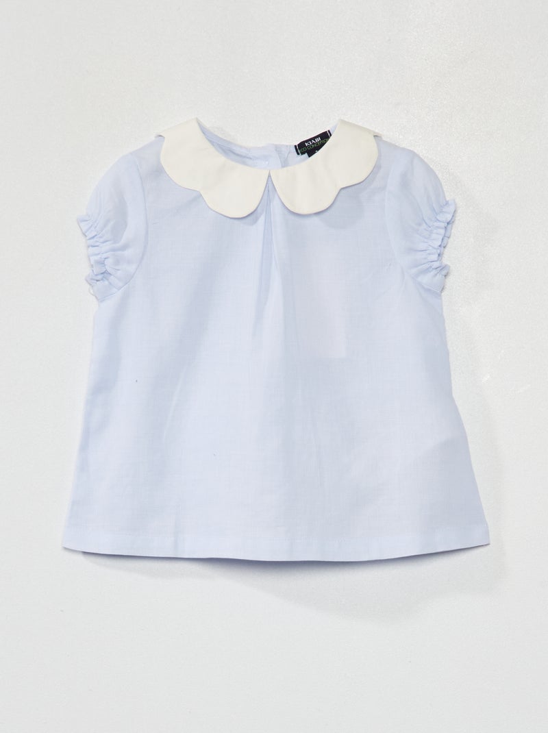 Poplin blouse met korte mouw BLAUW - Kiabi