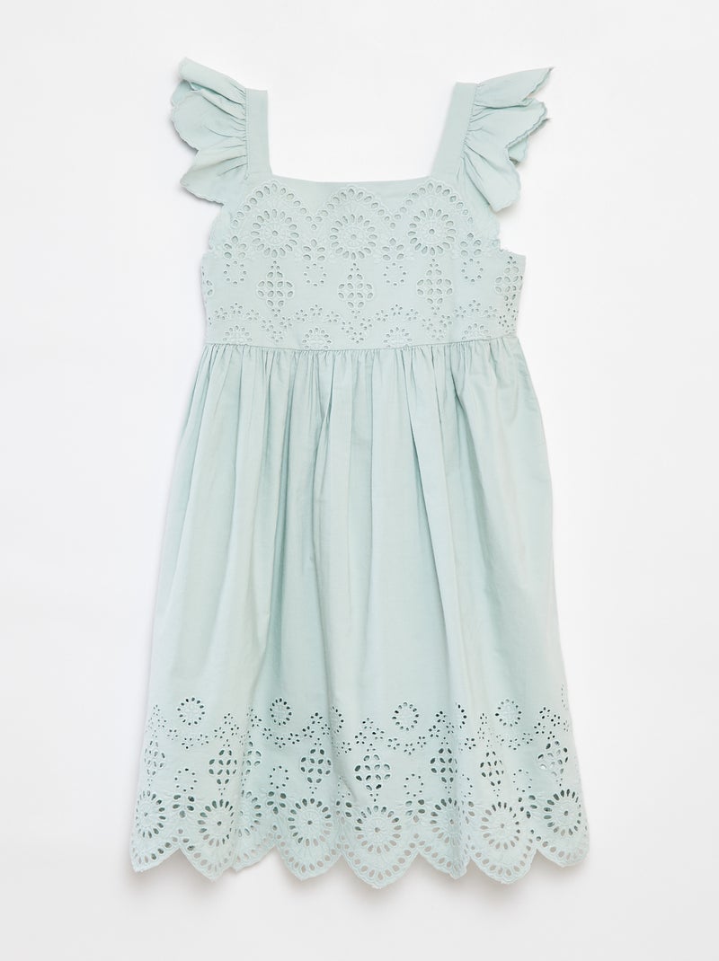 Poplin jurk met broderie anglaise Groen - Kiabi