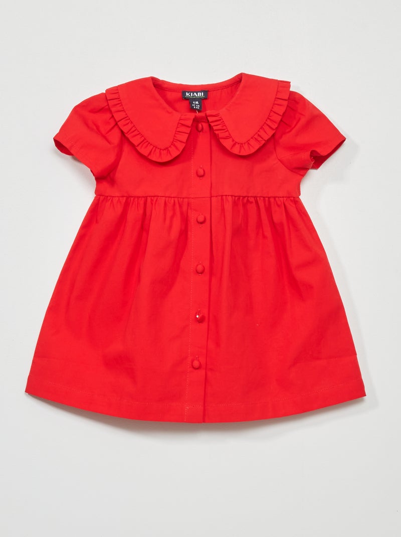 Poplin jurkje met Peter Pan-kraagje rood - Kiabi
