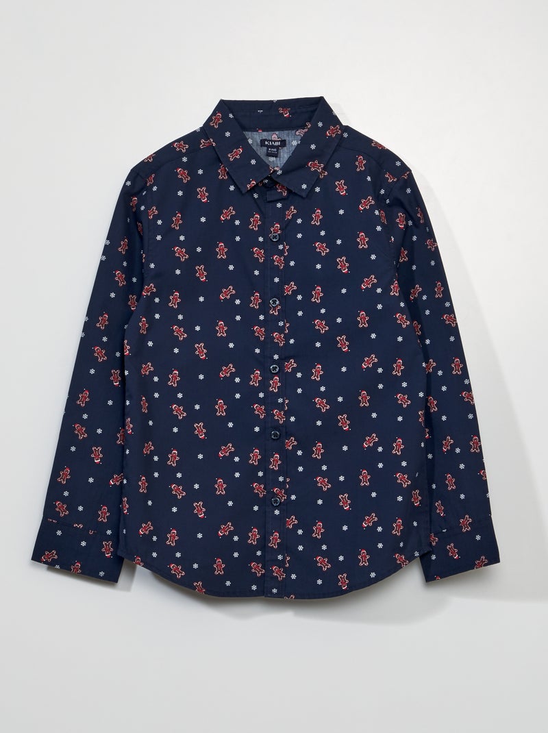 Poplin kersthemd met koekjes BLAUW - Kiabi