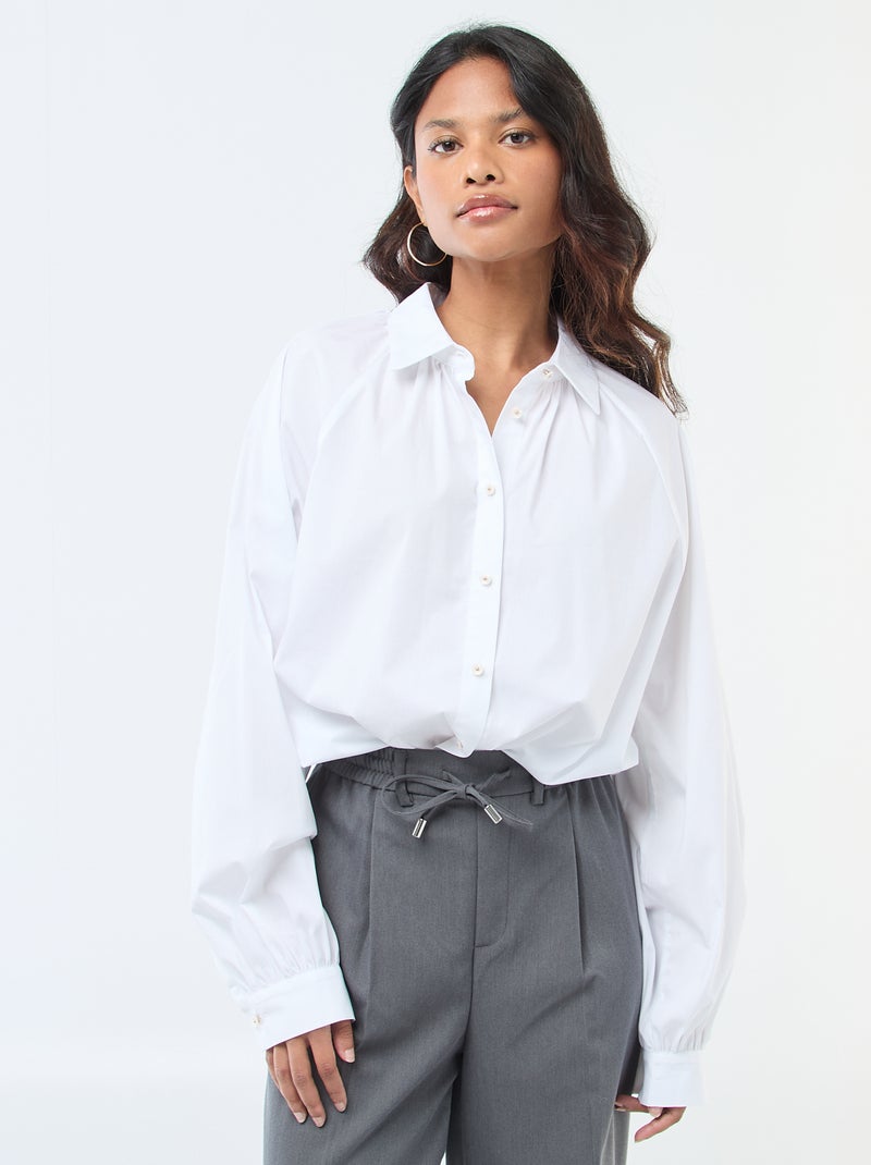 Poplin overhemd met brede mouwen wit - Kiabi