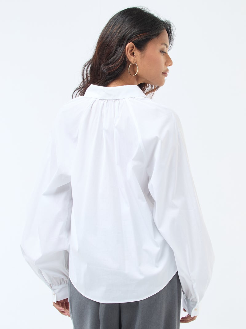 Poplin overhemd met brede mouwen wit - Kiabi