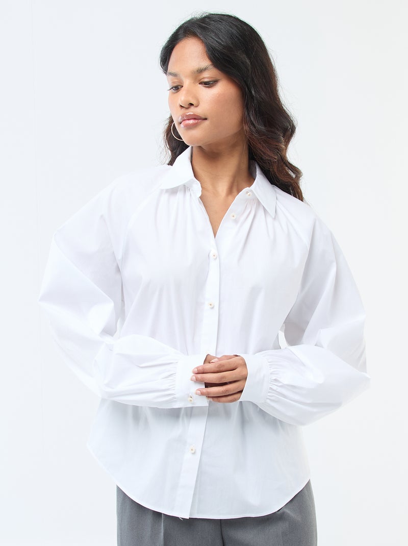 Poplin overhemd met brede mouwen wit - Kiabi