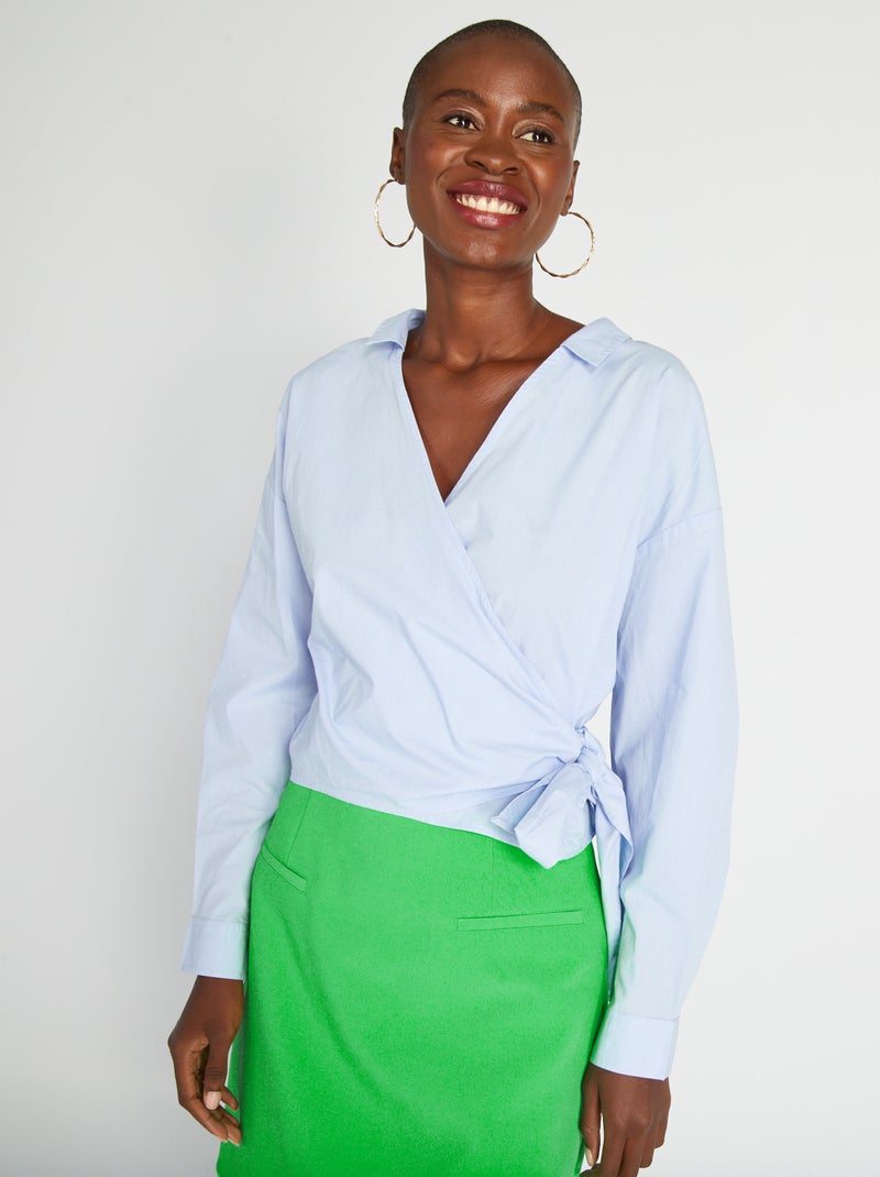 Poplin overhemd met geknoopt strikje Blauw - Kiabi