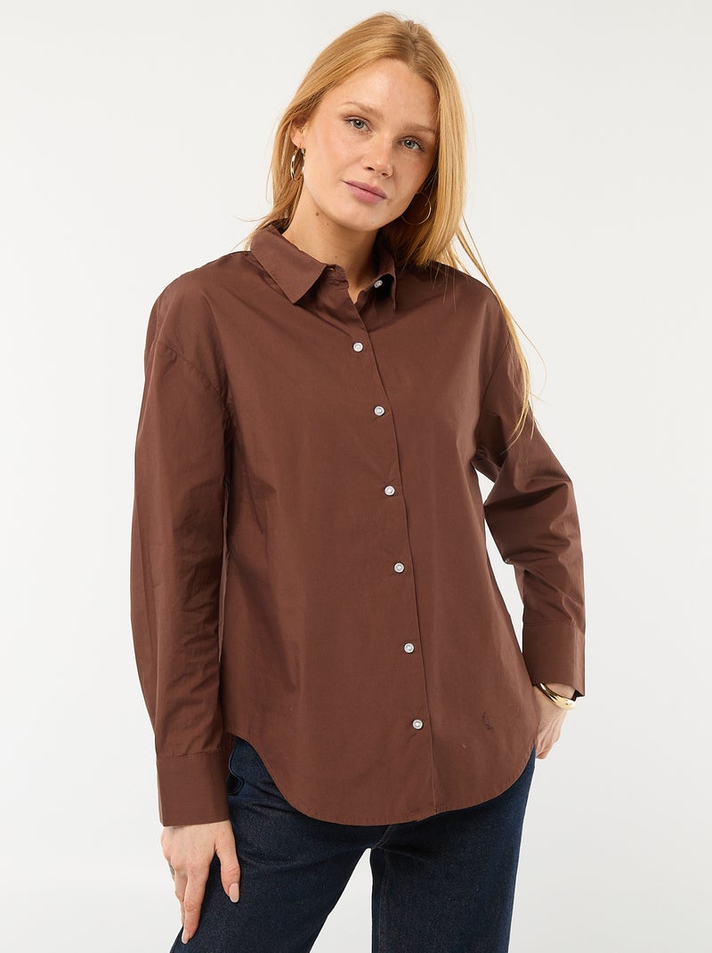 Poplin overhemd met lange mouwen Bruin - Kiabi