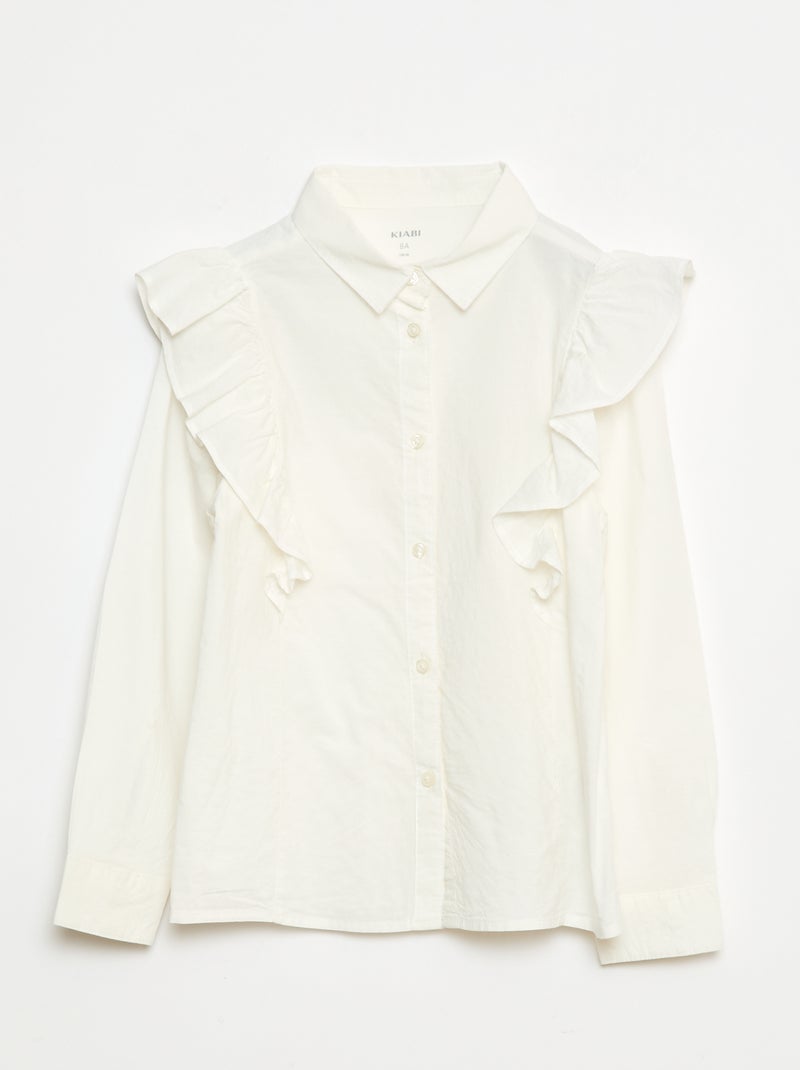 Poplin overhemd met ruches Wit - Kiabi