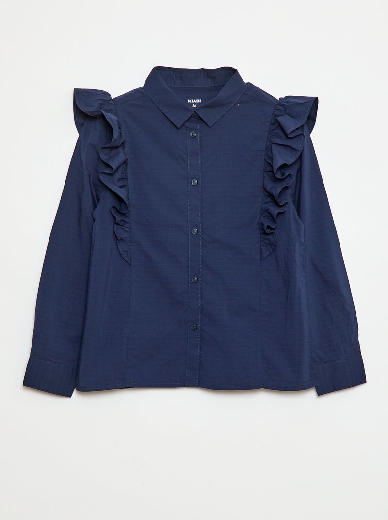 Poplin overhemd met ruches Zwart - Kiabi