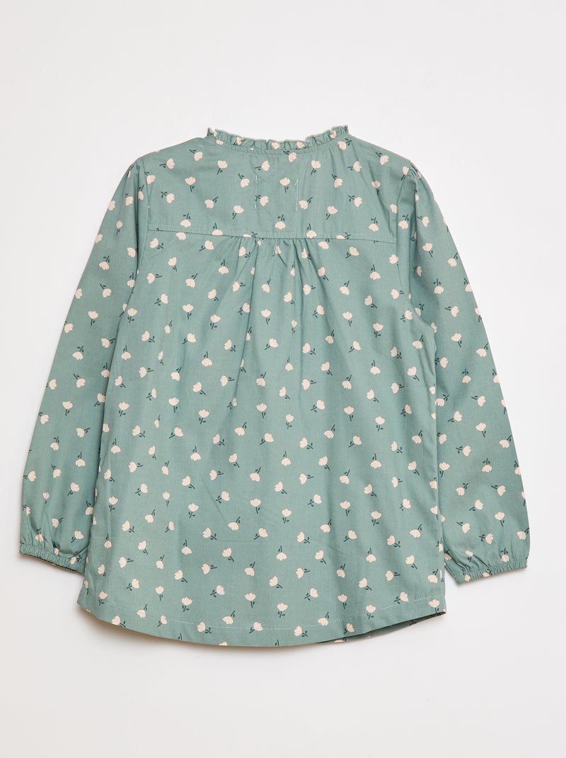 Poplin schort met lange mouwen Kaki - Kiabi