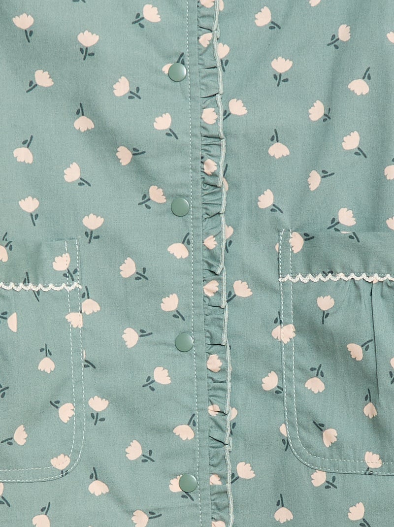 Poplin schort met lange mouwen Kaki - Kiabi