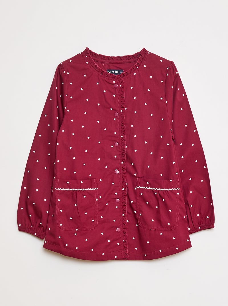 Poplin schort met lange mouwen Rood - Kiabi