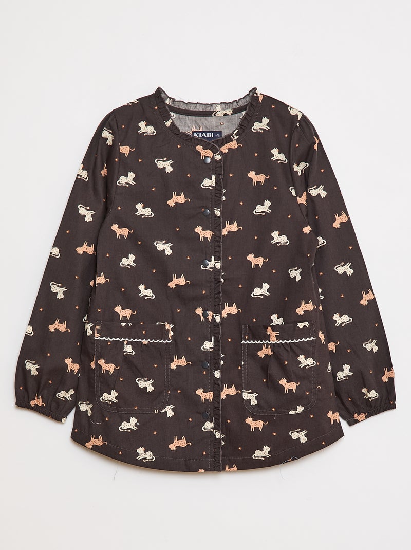 Poplin schort met lange mouwen Zwart - Kiabi