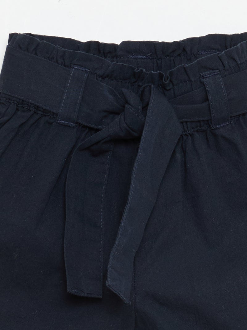 Poplin short met strikceintuur Blauw - Kiabi