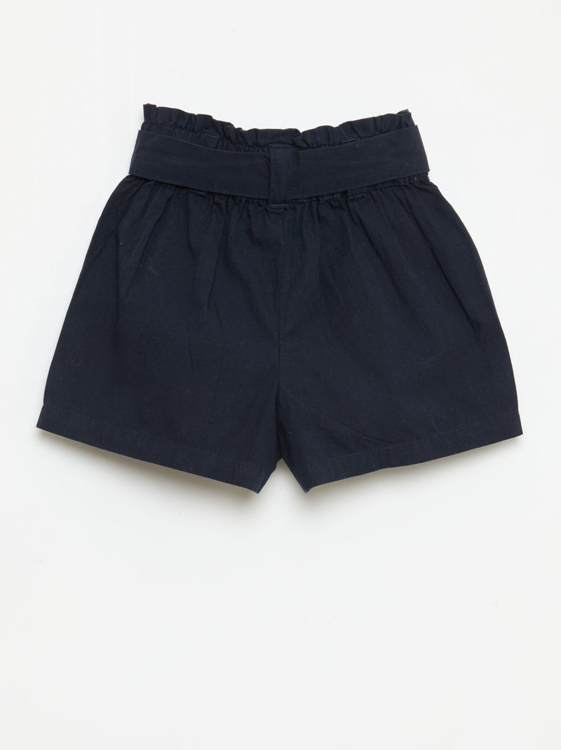 Poplin short met strikceintuur Blauw - Kiabi