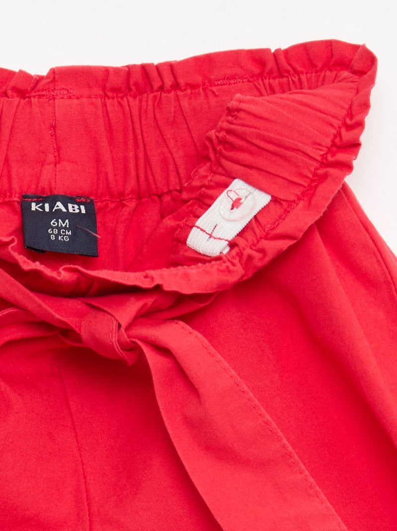 Poplin short met strikceintuur Rood - Kiabi