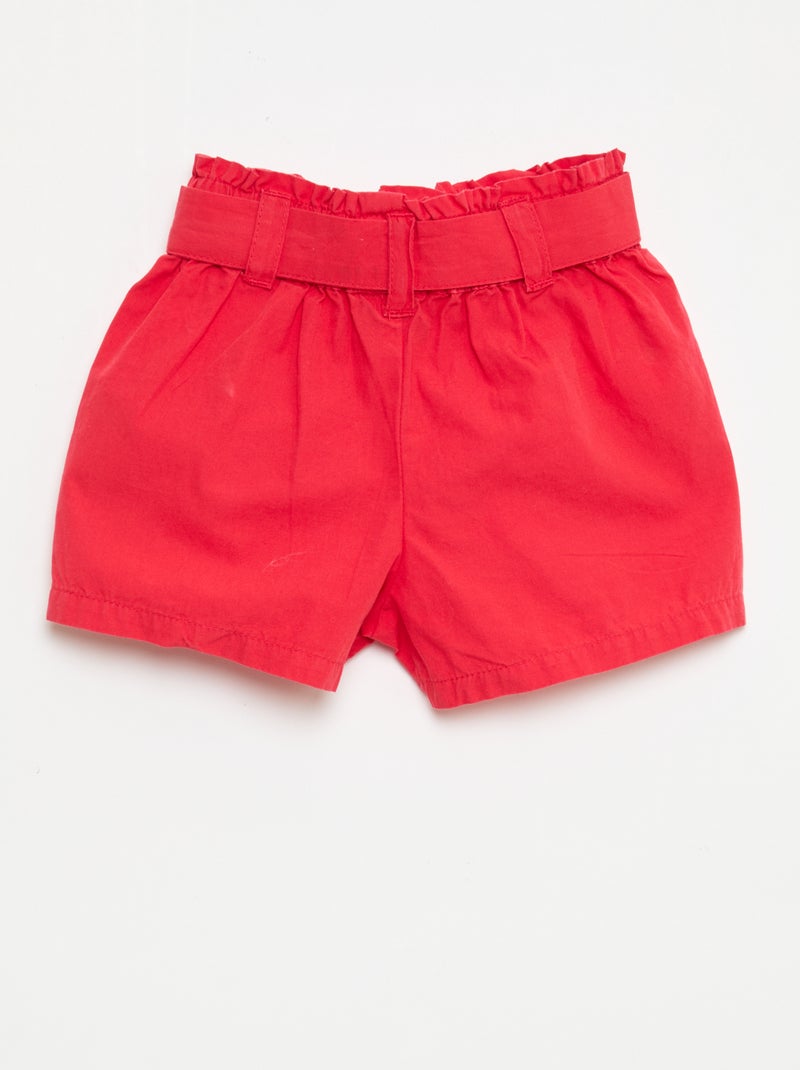 Poplin short met strikceintuur Rood - Kiabi