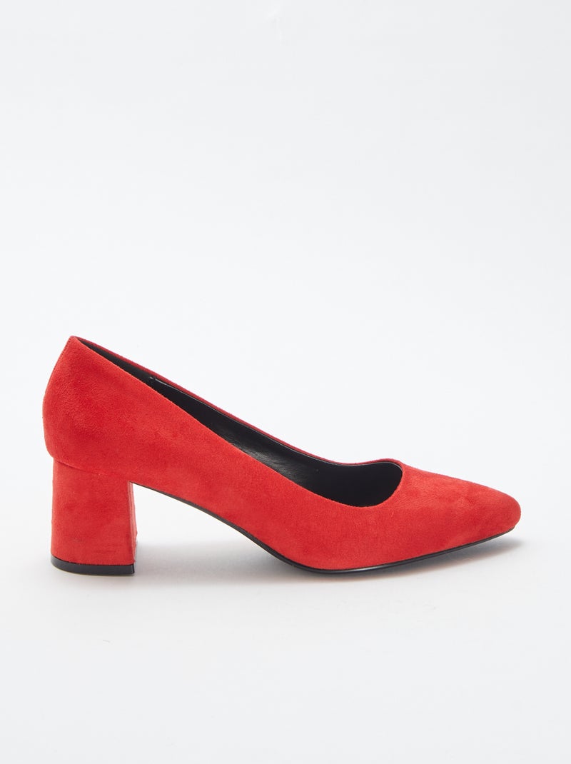 Pumps van suedine met vierkante hakken ROOD - Kiabi