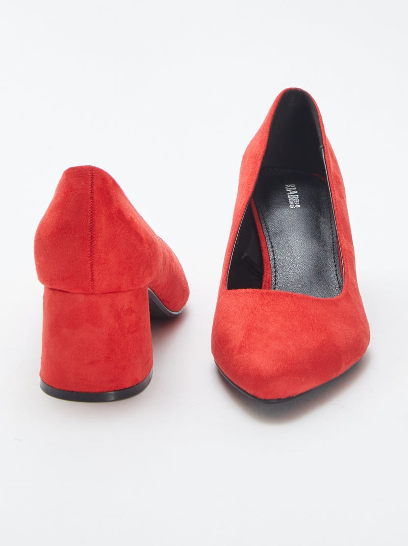 Pumps van suedine met vierkante hakken ROOD - Kiabi