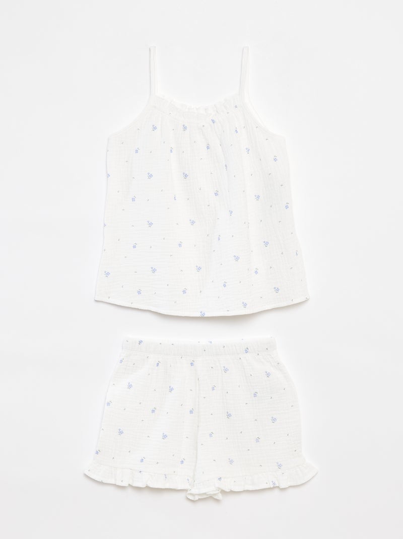 Pyjama - Mouwloze top + short van zachte, luchtige katoen - 2-delig Wit - Kiabi