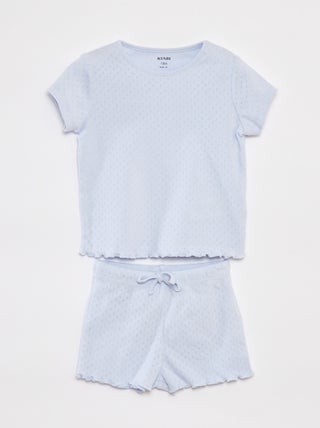 Pyjama met fijn ajourmotiefje - T-shirt + short - 2-delig