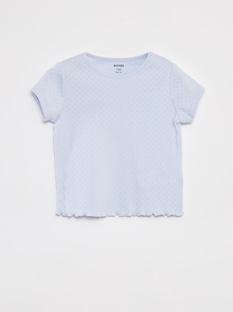 Pyjama met fijn ajourmotiefje - T-shirt + short - 2-delig BLAUW - Kiabi