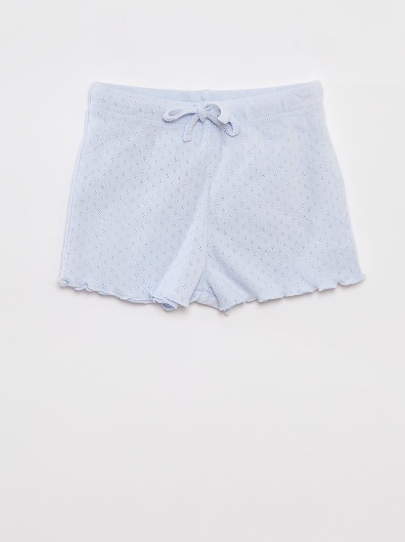 Pyjama met fijn ajourmotiefje - T-shirt + short - 2-delig BLAUW - Kiabi