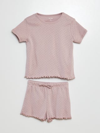 Pyjama met fijn ajourmotiefje - T-shirt + short - 2-delig