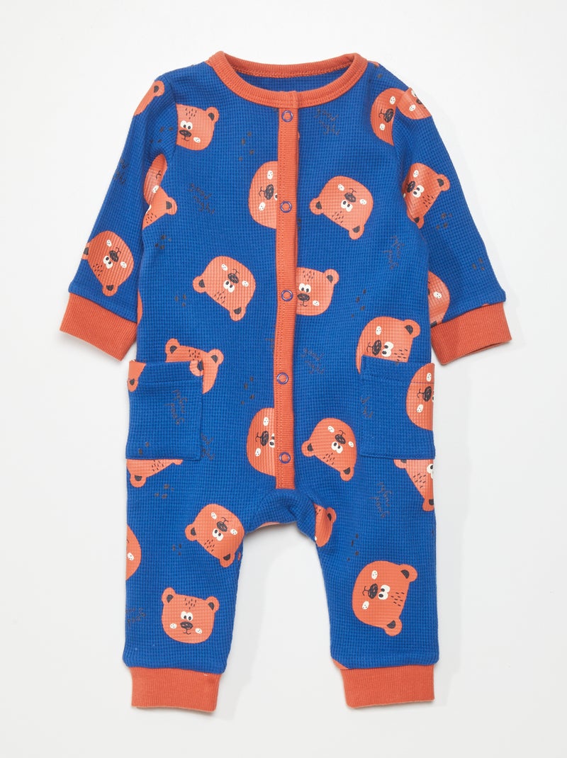 Pyjama met honingraattextuur en beerprint BLAUW - Kiabi