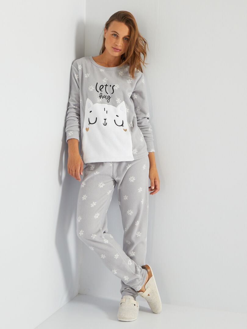 Pyjama met katje grijs - Kiabi