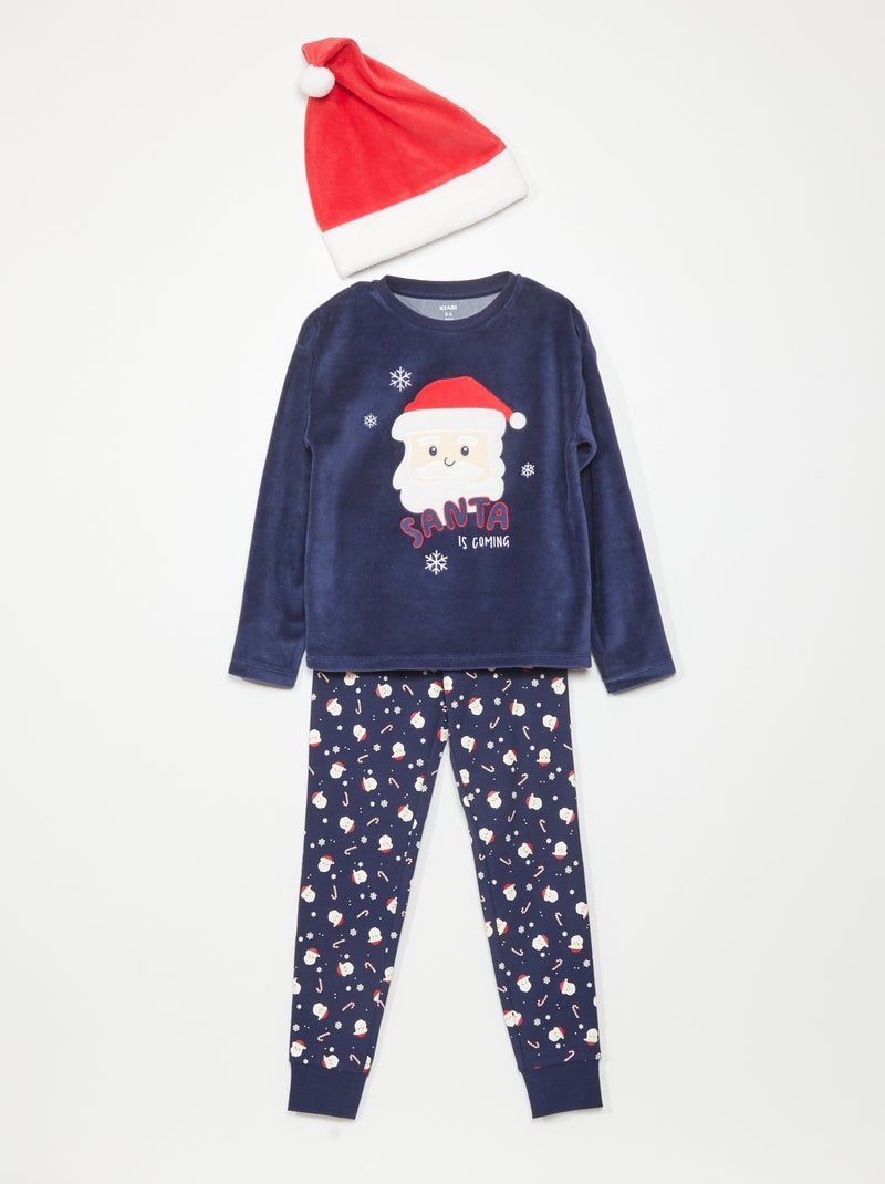 Pyjama met kerstmanprint - 3-delig BLAUW - Kiabi