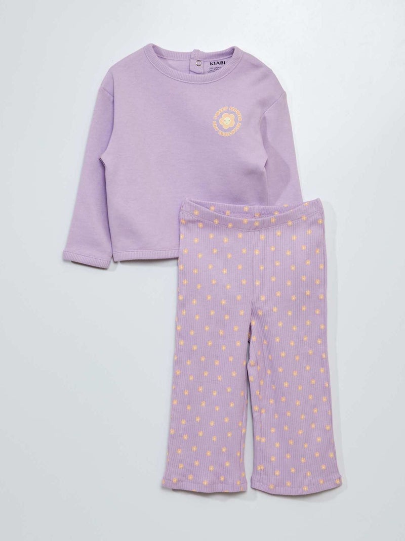 Pyjama met motiefje - Sweater + legging - 2-delig PAARS - Kiabi
