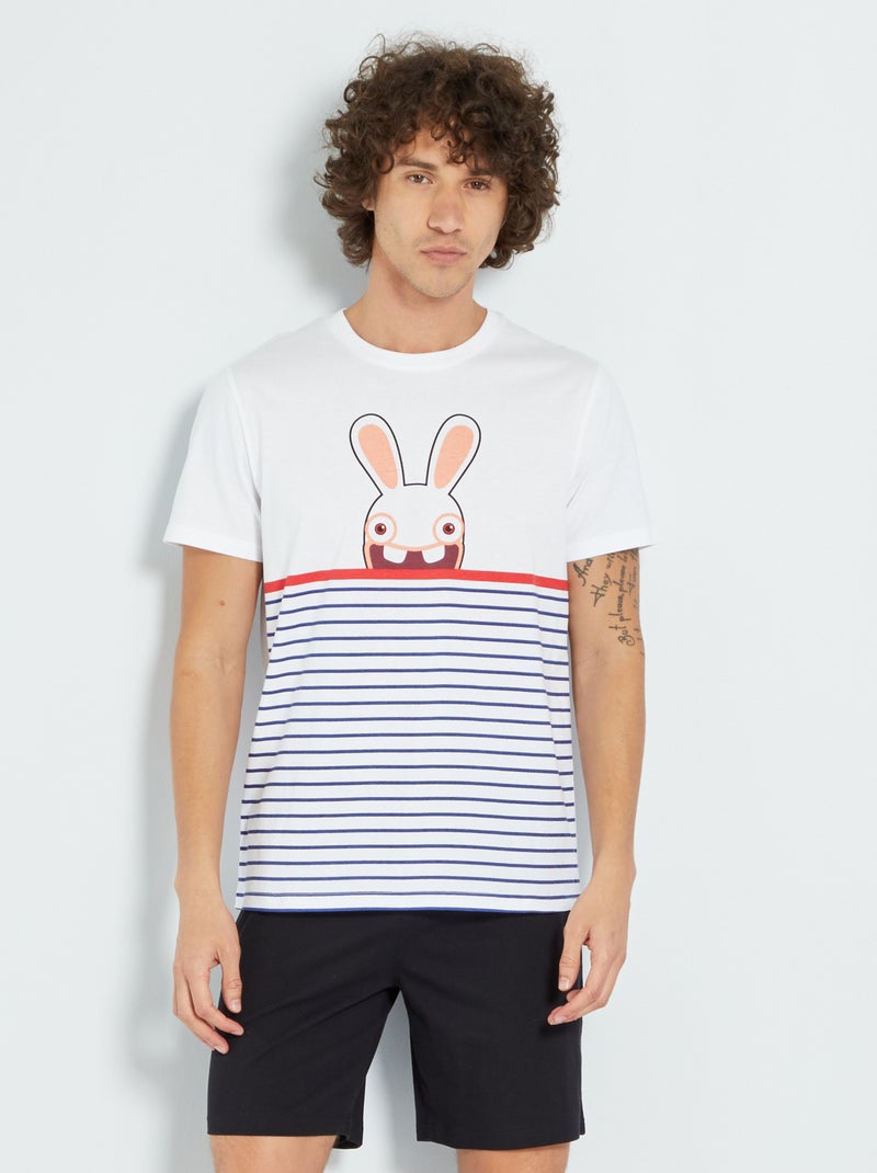Pyjama met T-shirt + broek 'Rabbids Invasion' wit / zwart - Kiabi