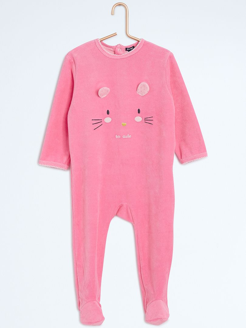 Pyjama met voetjes en dierenprint roze - Kiabi