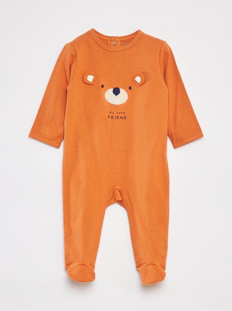 Pyjama met voetjes en motiefje ORANJE - Kiabi