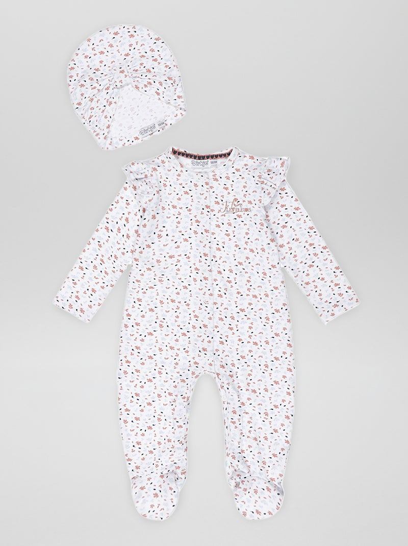 Pyjama + muts met bloemenprint roze - Kiabi