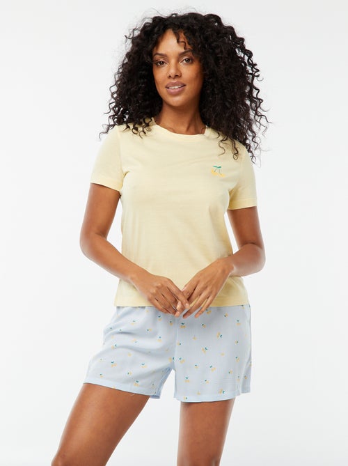 Pyjama-T-shirt met tekstopdruk + gestreept short - 2-delig - Kiabi