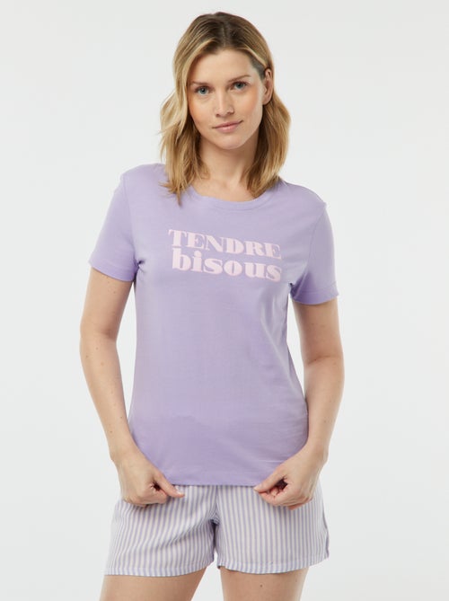 Pyjama-T-shirt met tekstopdruk + gestreept short - 2-delig - Kiabi