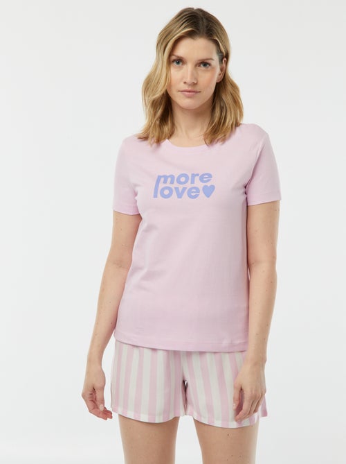 Pyjama-T-shirt met tekstopdruk + gestreept short - 2-delig - Kiabi