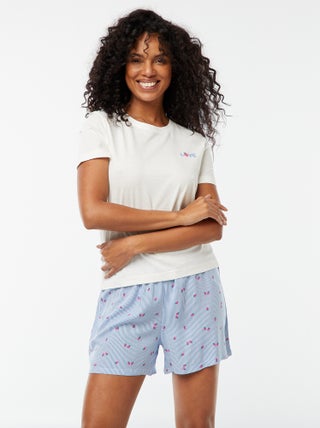 Pyjama-T-shirt met tekstopdruk + gestreept short - 2-delig
