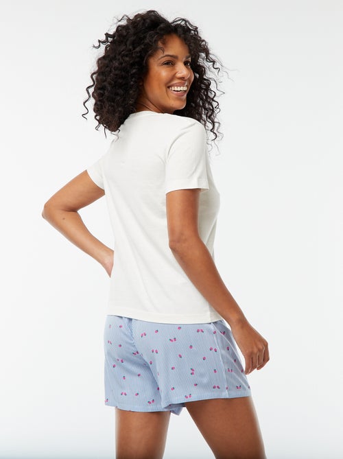 Pyjama-T-shirt met tekstopdruk + gestreept short - 2-delig - Kiabi