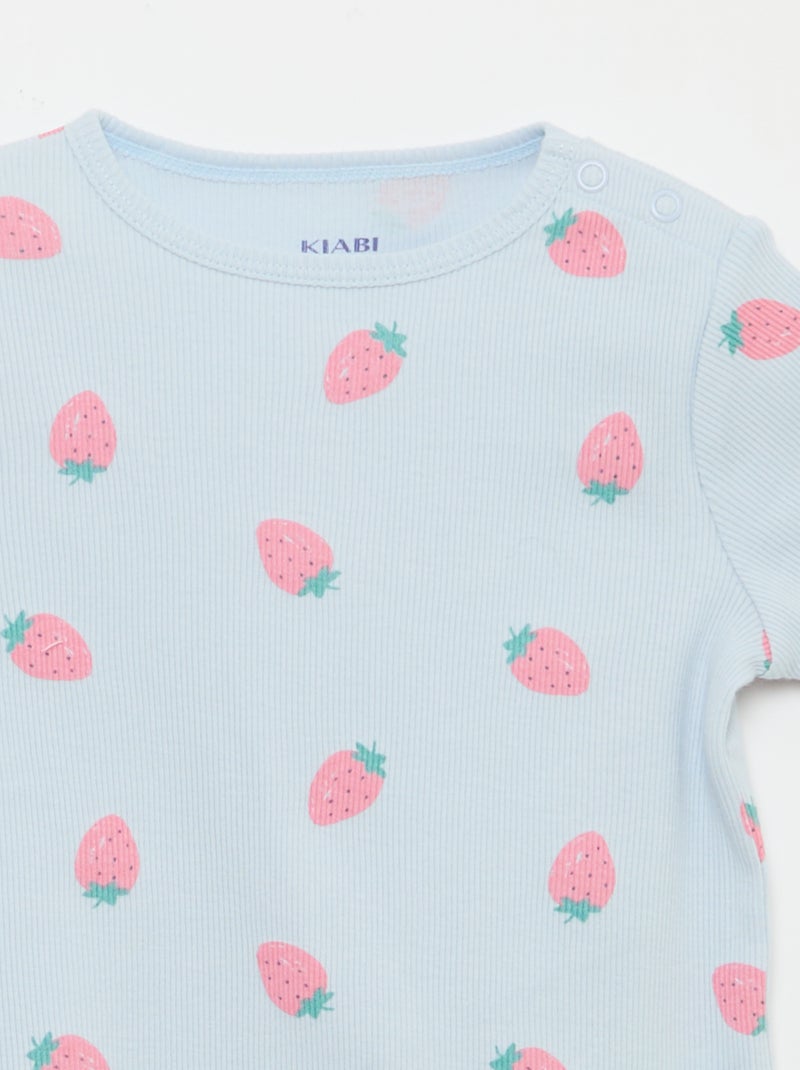 Pyjama T-shirt + short van katoen met ribstructuur - 2-delige set Blauw - Kiabi