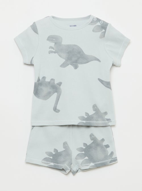 Pyjama T-shirt + short van katoen met ribstructuur - 2-delige set - Kiabi