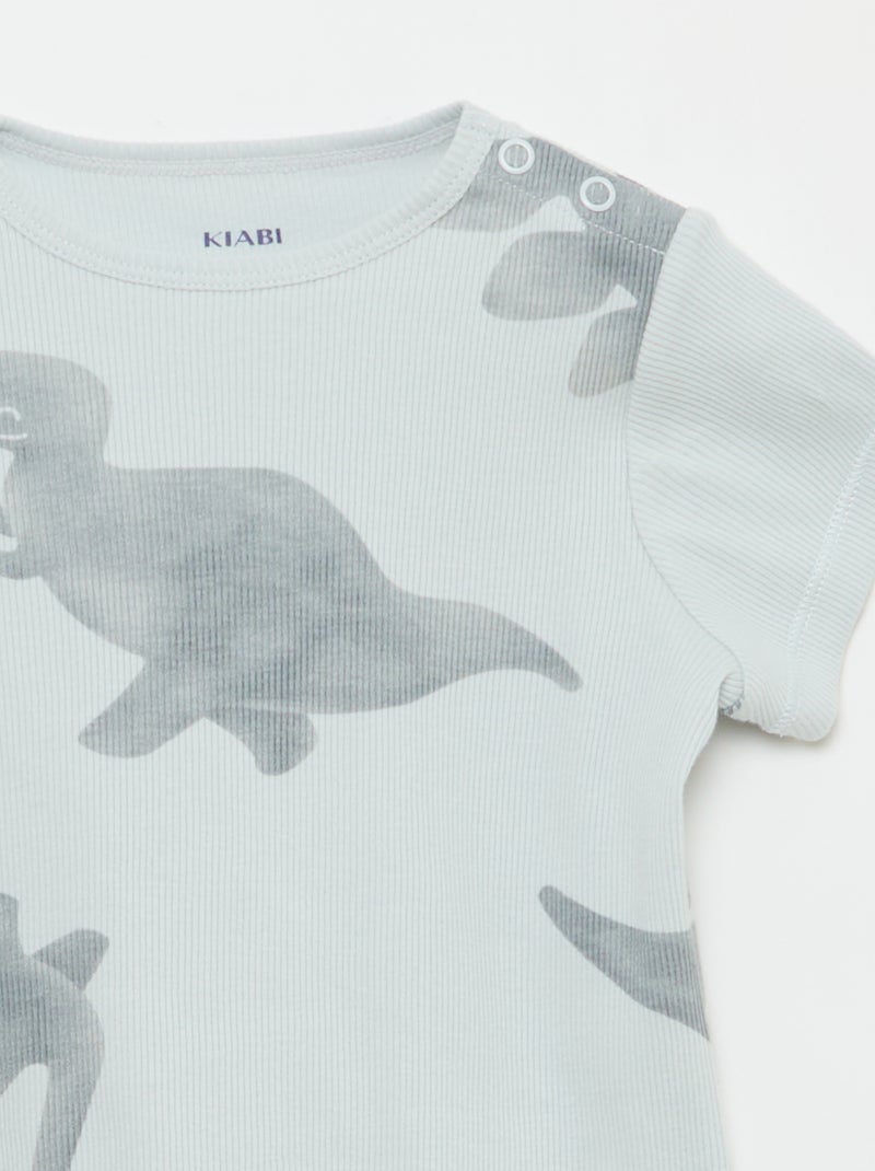 Pyjama T-shirt + short van katoen met ribstructuur - 2-delige set Grijs - Kiabi