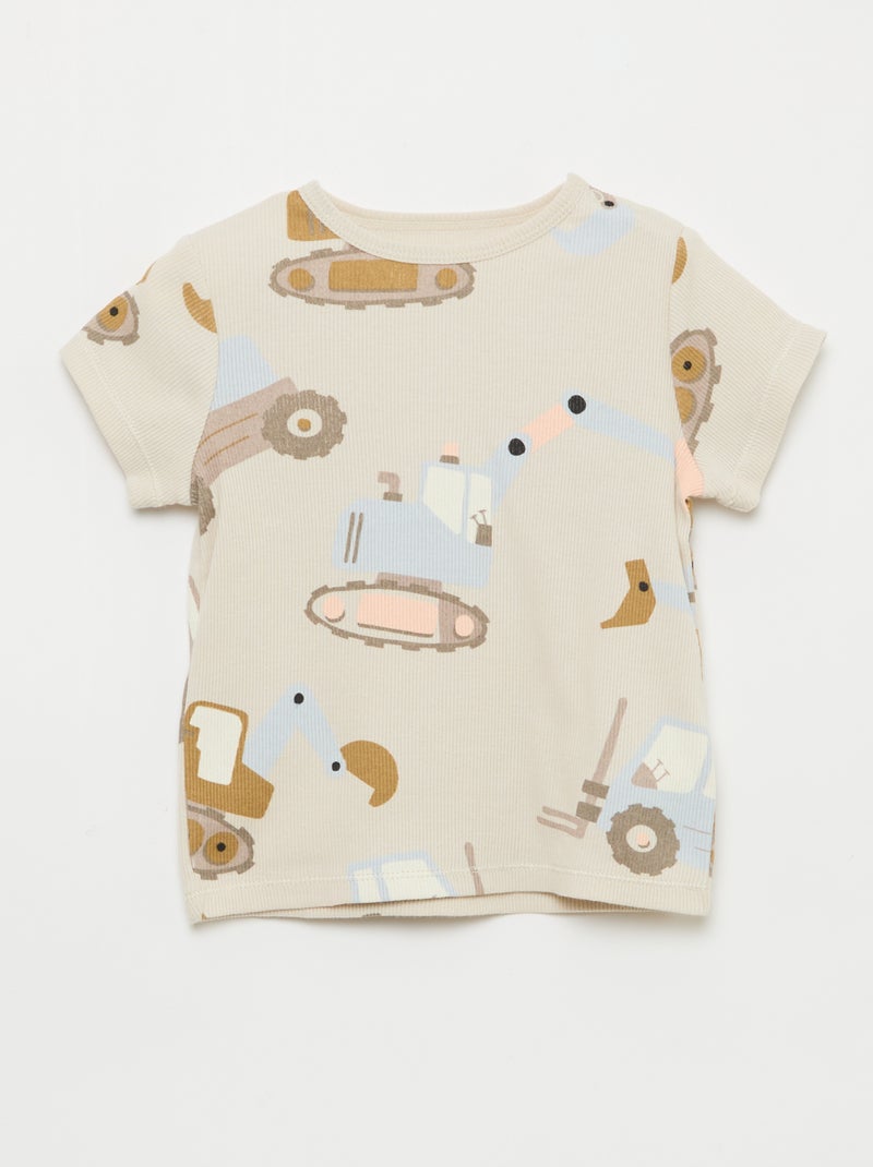 Pyjama T-shirt + short van katoen met ribstructuur - 2-delige set Grijs - Kiabi