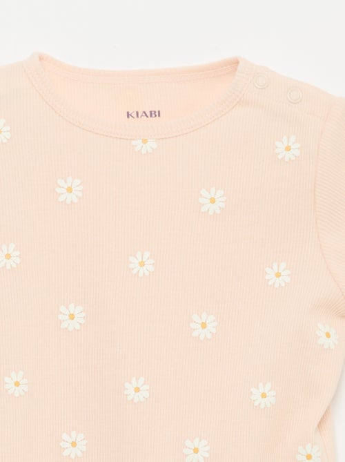 Pyjama T-shirt + short van katoen met ribstructuur - 2-delige set - Kiabi