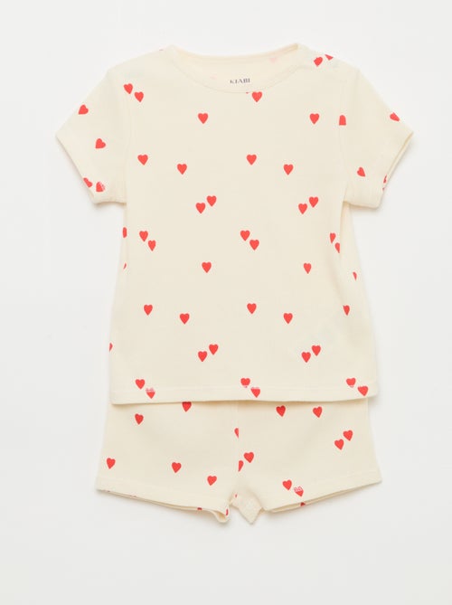 Pyjama T-shirt + short van katoen met ribstructuur - 2-delige set - Kiabi