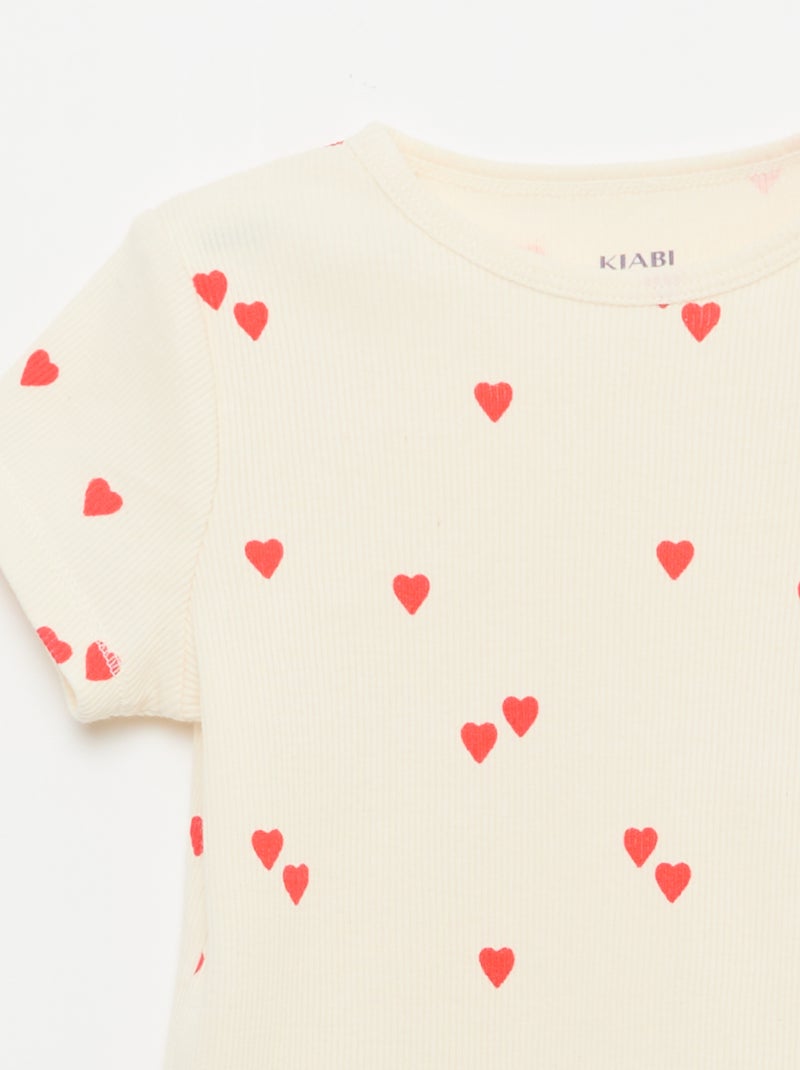 Pyjama T-shirt + short van katoen met ribstructuur - 2-delige set Wit - Kiabi