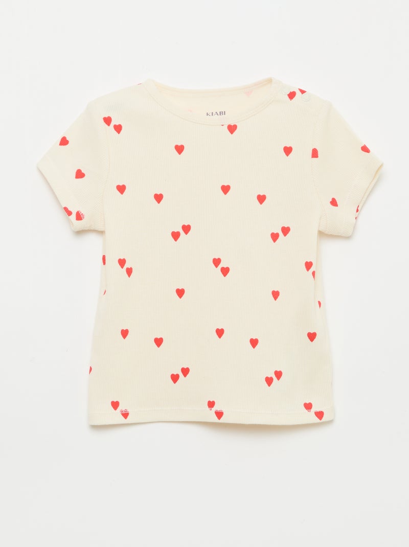 Pyjama T-shirt + short van katoen met ribstructuur - 2-delige set Wit - Kiabi